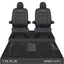 Load image into Gallery viewer, New VW Transporter T7 Panel Van INKA Front Bentley Leatherette Tailored Seat Covers & Matching Tailored Floor Mat Black MY25 Onwards
