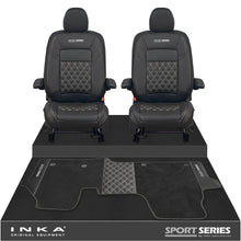 Load image into Gallery viewer, New VW Transporter T7 Panel Van INKA Front Bentley Leatherette Tailored Seat Covers & Matching Tailored Floor Mat Black MY25 Onwards