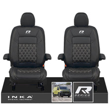 Load image into Gallery viewer, New VW Transporter T7 Panel Van INKA Front Bentley Leatherette Tailored Seat Cover Set Black MY25 Onwards - R-Series Embroidery