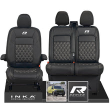 Load image into Gallery viewer, New VW Transporter T7 Panel Van INKA Front Bentley Leatherette Tailored Seat Cover Set Black MY25 Onwards - R-Series Embroidery
