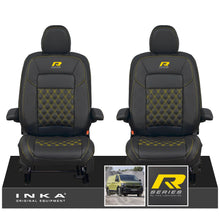 Load image into Gallery viewer, New VW Transporter T7 Panel Van INKA Front Bentley Leatherette Tailored Seat Cover Set Black MY25 Onwards - R-Series Embroidery