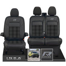 Load image into Gallery viewer, New VW Transporter T7 Panel Van INKA Front Leatherette Tartan Tailored Seat Cover Set Black MY25 Onwards - R-Series Embroidery