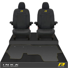 Load image into Gallery viewer, New VW Transporter T7 Panel Van INKA Front Set Tailored Waterproof Seat Covers & Tailored Rubber Mat Black MY25 Onwards - R-Series Embroidery
