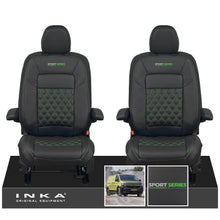 Load image into Gallery viewer, New VW Transporter T7 Panel Van INKA Front Bentley Leatherette Tailored Seat Cover Set Black MY25 Onwards - Sport-Series Embroidery