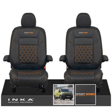 Load image into Gallery viewer, New VW Transporter T7 Panel Van INKA Front Bentley Leatherette Tailored Seat Cover Set Black MY25 Onwards - Sport-Series Embroidery