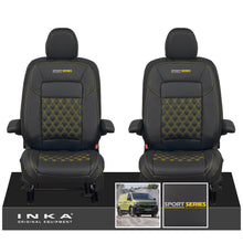 Load image into Gallery viewer, New VW Transporter T7 Panel Van INKA Front Bentley Leatherette Tailored Seat Cover Set Black MY25 Onwards - Sport-Series Embroidery