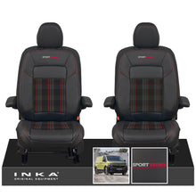 Load image into Gallery viewer, New VW Transporter T7 Panel Van INKA Front Leatherette Tartan Tailored Seat Cover Set Black MY25 Onwards - Sport-Series Embroidery