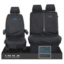 Load image into Gallery viewer, VW Transporter T6.1,T6,T5.1 INKA Front Set 1+2 Tailored Waterproof Seat Covers Black - CV Professional Embroidery