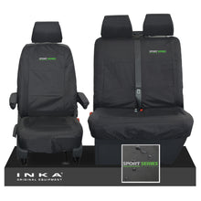 Load image into Gallery viewer, VW Transporter T6.1,T6,T5.1 INKA Front Set 1+2 Tailored Waterproof Seat Covers Black - Sport-Series Embroidery