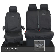 Load image into Gallery viewer, VW Transporter T6.1,T6,T5.1 INKA Front Set 1+2 Tailored Waterproof Seat Covers Black - CV Professional Embroidery