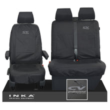 Load image into Gallery viewer, VW Transporter Shuttle T6.1, T6 Front 1+2 Tailored Waterproof Seat Covers Black MY-15-23 - CV Professional Embroidery