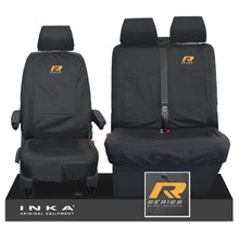 Load image into Gallery viewer, VW Transporter Shuttle T6.1, T6 Front 1+2 Tailored Waterproof Seat Covers Black MY-15-23 - R-Series Embroidery