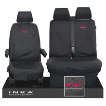 Load image into Gallery viewer, VW Transporter T6.1,T6,T5.1 INKA Front Set 1+2 Tailored Waterproof Seat Covers Black - CV Professional Embroidery