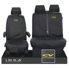 Load image into Gallery viewer, VW Transporter T6.1,T6,T5.1 INKA Front Set 1+2 Tailored Waterproof Seat Covers Black - CV Professional Embroidery