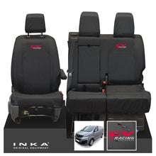 Load image into Gallery viewer, Vauxhall Opel Vivaro INKA Front 1+2 Tailored Waterproof Seat Covers Black MY19 to present - CV Racing Embroidery