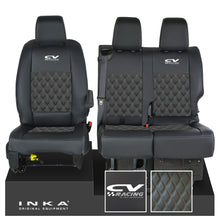 Load image into Gallery viewer, Vauxhall Vivaro MK3 INKA Bentley Diamond Quilt Leatherette Front 1+2 Tailored Seat Covers Black MY19 To Present - CV Racing Embroidery