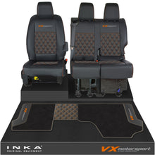 Load image into Gallery viewer, Vauxhall Vivaro MK3 Front 1+2 Bentley Leatherette Tailored Seat Covers & Matching Tailored Floor Mat Black MY19 Onwards