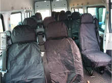 Load image into Gallery viewer, Ford Transit MK7 Minibus INKA Front & Rear Waterproof Seat Covers In Black MY 2010 - 2014