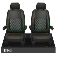 Load image into Gallery viewer, VW Transporter T6.1,T6,T5.1 Front 1+1 INKA Bentley Diamond Quilt Tailored Seat Covers Black Fits Panel Van & Kombi