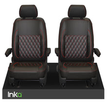 Load image into Gallery viewer, VW Transporter T6.1,T6,T5.1 Front 1+1 INKA Bentley Diamond Quilt Tailored Seat Covers Black Fits Panel Van & Kombi
