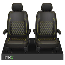 Load image into Gallery viewer, VW Transporter T6.1,T6,T5.1 Front 1+1 INKA Bentley Diamond Quilt Tailored Seat Covers Black Fits Panel Van & Kombi