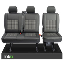 Load image into Gallery viewer, VW Transporter T6, T6.1 Rear 2+1 INKA Tailored Matt Black Leatherette Covers with GTi Tartan Centres