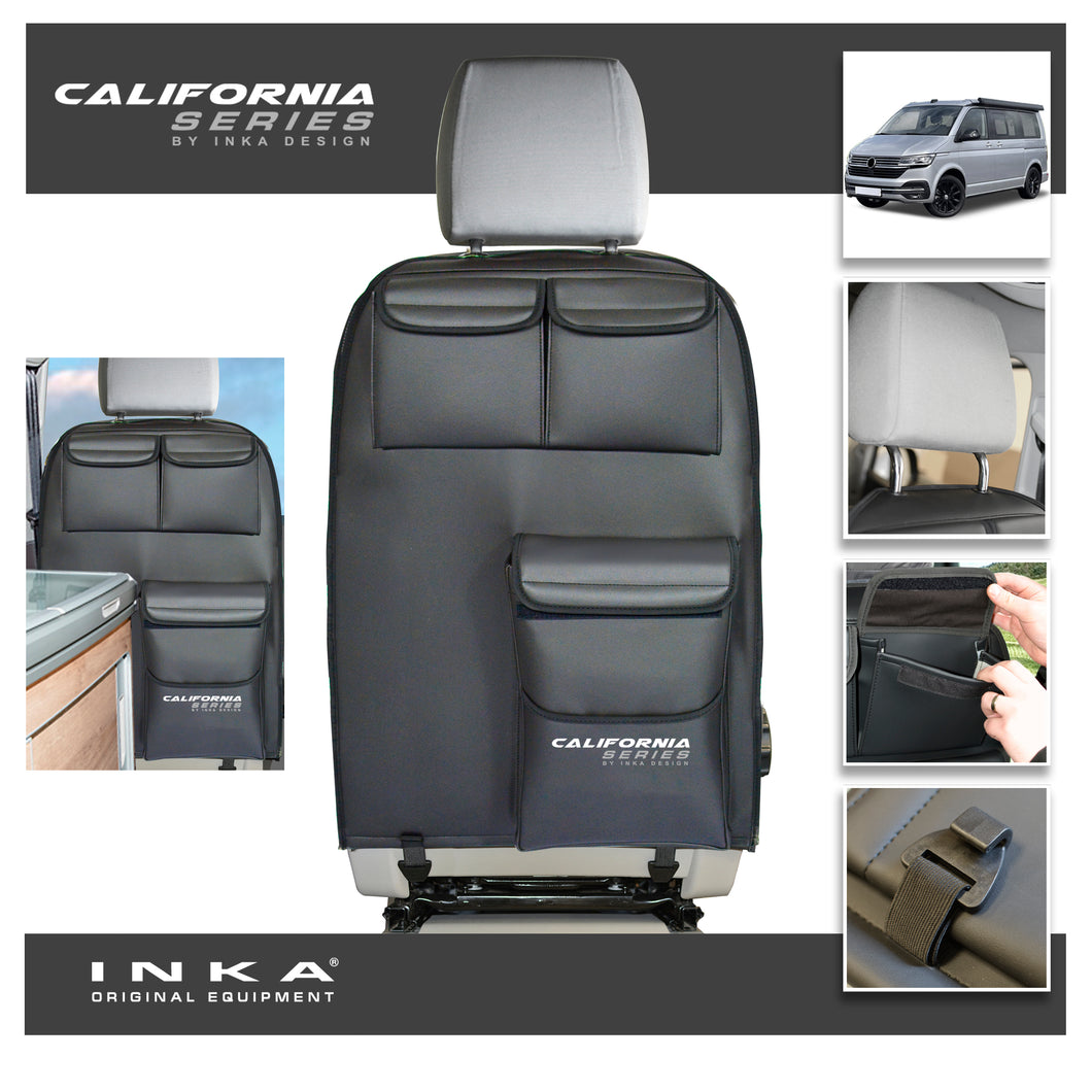 VW California T6.1,T6,T5 Inka Kitchen Seatstor Seat Storage Pockets Organsier Tidy Black Leatherette With bespoke 