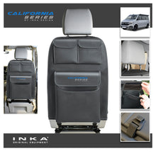 Load image into Gallery viewer, VW California T6.1,T6,T5 Inka Seatstor Seat Storage Three Pocket Organsier Tidy Black Leatherette With bespoke &quot; California Series&quot; embroidery
