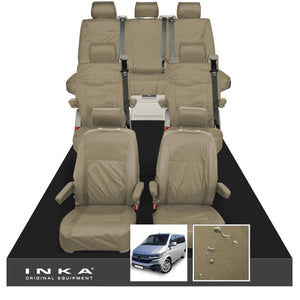 VW Caravelle T6.1,T6,T5.1 Inka 7 Seater Full Set Fully Tailored Waterproof Seat Covers Sand