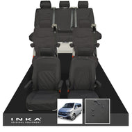 VW Caravelle T6.1,T6,T5.1 Inka 7 Seater Full Set Fully Tailored Waterproof Seat Covers Black - Plain Embroidery