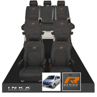 VW Caravelle T6.1,T6,T5.1 Inka 7 Seater Full Set Fully Tailored Waterproof Seat Covers Black - R-Series Embroidery
