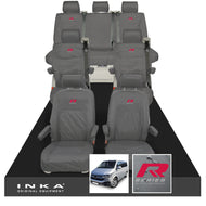 VW Caravelle T6.1,T6,T5.1 Inka 7 Seater Full Set Fully Tailored Waterproof Seat Covers Grey - R-Series Embroidery