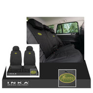 Land Rover Defender INKA Front 1+1 & Rear 60/40 Split Set Tailored Waterproof Seat Covers Black MY-07-16 - Balmoral Embroidery