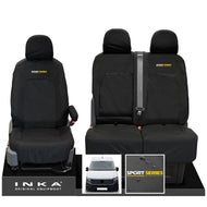 VW Crafter MK2 INKA Front Set 1+2 Tailored Waterproof Seat Covers Black MY-2017 Onwards [Choice of 7 Colours] - Sport-Series Embroidery