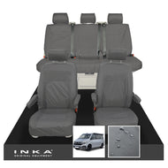 VW California Ocean/Coast/Beach/Surf Inka Fully Tailored Waterproof Seat Covers Grey Front & Rear With ISOFIX Fits T6.1 ,T6,T5.1 all model years fits with and without airbags - CALI-SERIES Embroidery