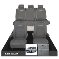 VW California Ocean/Coast/Beach/Surf Inka Fully Tailored Waterproof Seat Covers Grey Front & Rear With ISOFIX Fits T6.1 ,T6,T5.1 all model years fits with and without airbags - CALI-SERIES Embroidery
