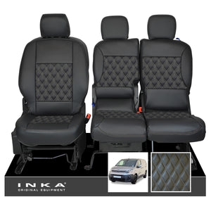 Citroen Berlingo MK2 Front 1+2 INKA Bentley Leatherette Tailored Seat Covers Black MY 08-17