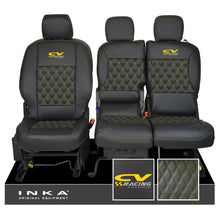 Load image into Gallery viewer, Peugeot Partner MK2 Front 1+2 CV RACING INKA Bentley Leatherette Tailored Seat Covers Black MY 08-17

