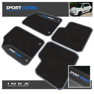 Fiat 500 Tailored Car Mats (Front & Rear Set) with Premium Carpet & OEM Leatherette Fits MY 2007-2020