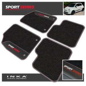 Fiat 500 Tailored Car Mats (Front & Rear Set) with Premium Carpet & OEM Leatherette Fits MY 2007-2020