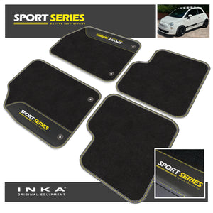Fiat 500 Tailored Car Mats (Front & Rear Set) with Premium Carpet & OEM Leatherette Fits MY 2007-2020