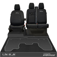 Ford Transit Custom INKA Front 1+2 Tailored Waterproof Seat Covers & Tailored Rubber Mat Black MY-12-23 (Choice of 7 Colours) - Custom Professional Embroidery