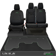 Load image into Gallery viewer, Ford Transit Custom INKA Front 1+2 Tailored Waterproof Seat Covers &amp; Tailored Rubber Mat Black MY-12-23 (Choice of 7 Colours)
