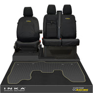 Ford Transit Custom INKA Front 1+2 Tailored Waterproof Seat Covers & Tailored Rubber Mat Black MY-12-23 (Choice of 7 Colours) - Custom Racing Embroidery