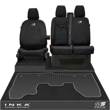 Load image into Gallery viewer, Ford Transit Custom INKA Front 1+2 Tailored Waterproof Seat Covers &amp; Tailored Rubber Mat Black MY-12-23 (Choice of 7 Colours)
