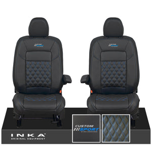 All New Ford Transit Custom Front 1+1 CUSTOM SPORT INKA Bentley Leatherette Tailored Seat Covers Black MY-2024 (Choice of 7 Colours)