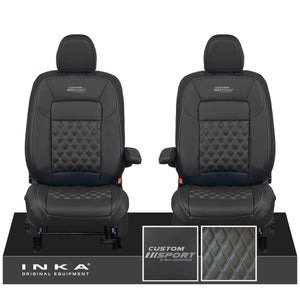 All New Ford Transit Custom Front 1+1 CUSTOM SPORT INKA Bentley Leatherette Tailored Seat Covers Black MY-2024 (Choice of 7 Colours)