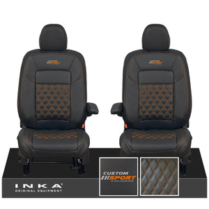 All New Ford Transit Custom Front 1+1 CUSTOM SPORT INKA Bentley Leatherette Tailored Seat Covers Black MY-2024 (Choice of 7 Colours)