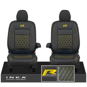 All New Ford Transit Custom Front 1+1 R-SPORT INKA Bentley Leatherette Tailored Seat Covers Black MY-2024 (Choice of 7 Colours)