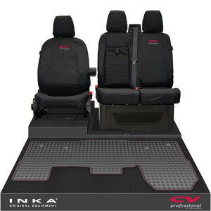 Ford Transit MK8/MK9 INKA Front 1+2 Tailored Waterproof Seat Covers & Tailored Rubber Mat Black MY-2014 Onwards (Choice of 7 Colours)